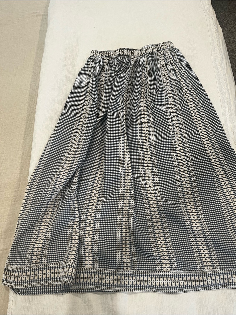 Max Studio Blue Gingham and Cream Embroidered Maxi Skirt